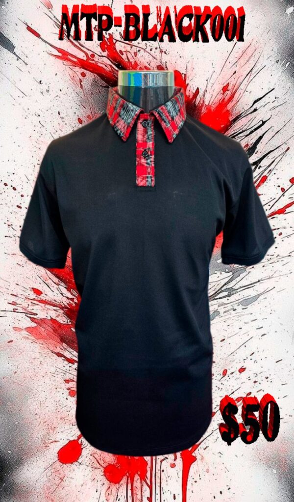 Camisa Polo Negra Cuello Típico Rojo