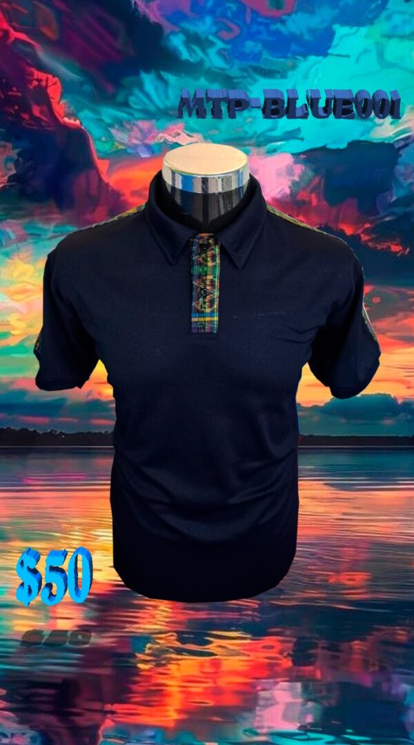 Camisa Polo Azul con Hombrera Típica